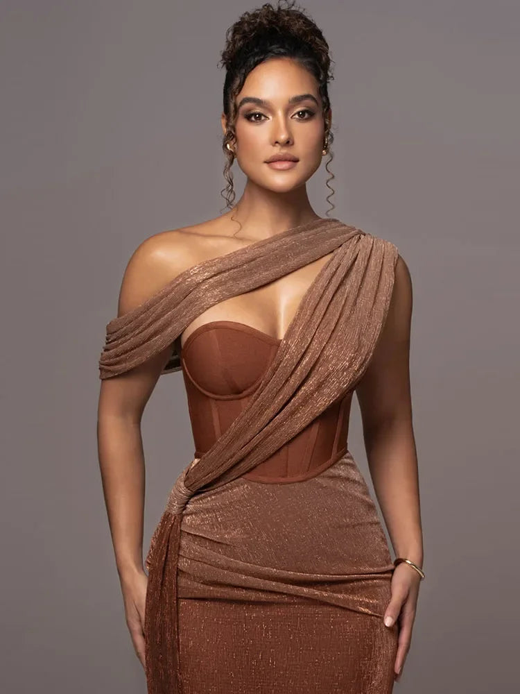 Robe de gala brillante une épaule avec fente longue robe de soirée pour femmes