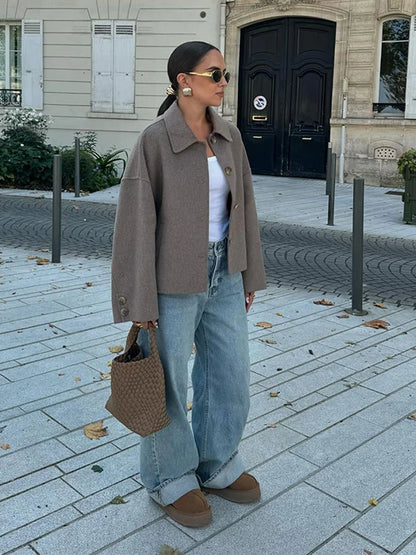 Oversized Luxe Wollen Korte Winterjas Vrouwen