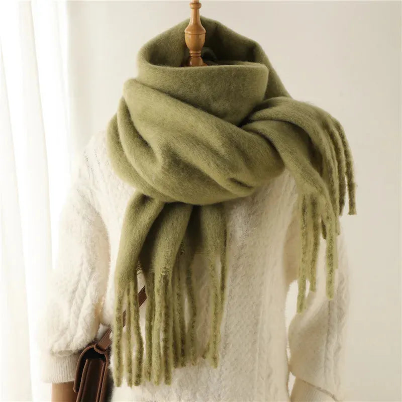 Chic Long Winter Scarf with Fringes for Women