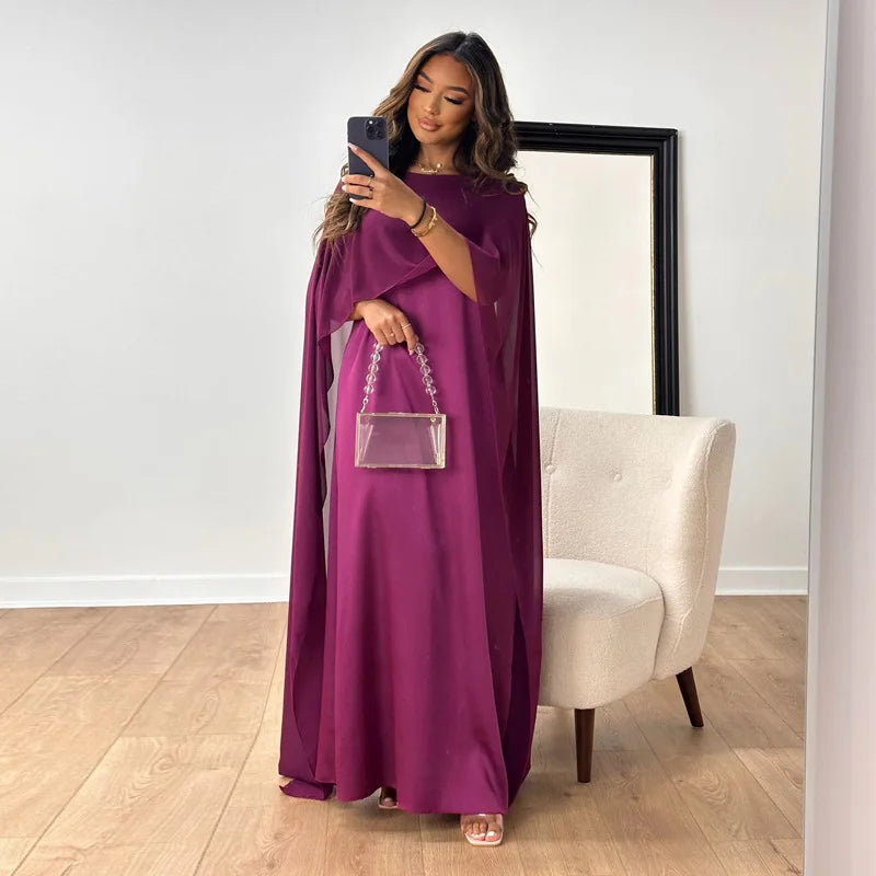 Luxury Maxi Gala Dress for Women with Cape Sleeves