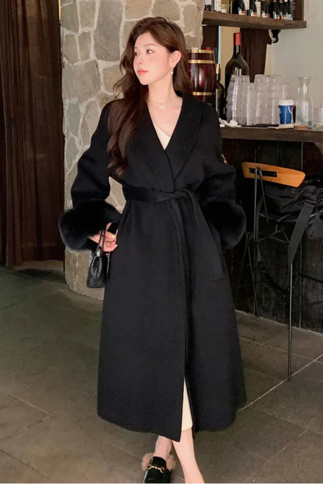 Luxe Zachte Winter Manteljas met Ceintuur Vrouwen