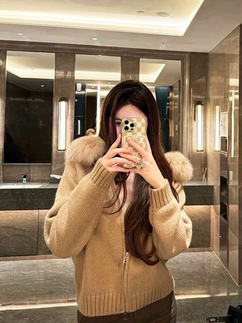 Zacht Fleece Jas voor Dames met Imitatiebontkraag en Ritssluiting