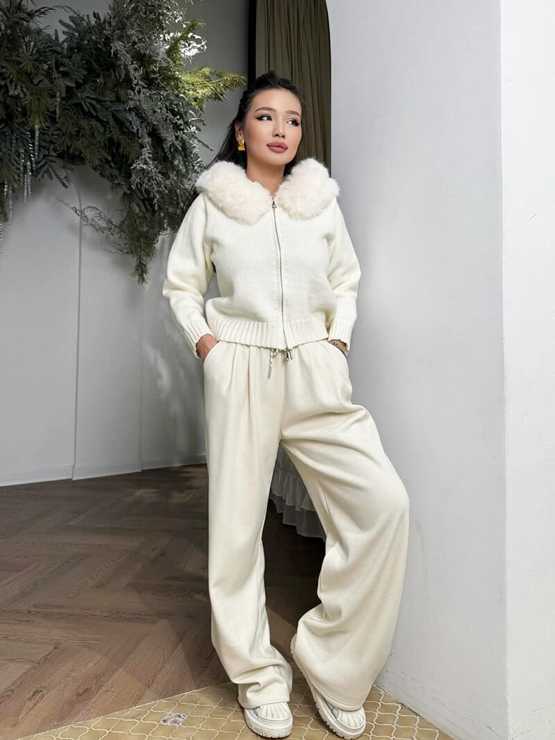 Zacht Fleece Jas voor Dames met Imitatiebontkraag en Ritssluiting