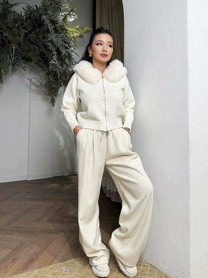 Zacht Fleece Jas voor Dames met Imitatiebontkraag en Ritssluiting