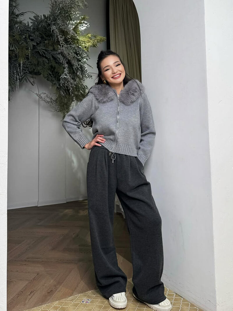 Zacht Fleece Jas voor Dames met Imitatiebontkraag en Ritssluiting