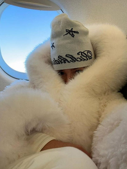 Witte Dames Fleecejack met Oversized Capuchon en Imitatiebont