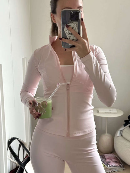 Dames Workout Pilates Sportjack met Volledige Rits Stretch en Sneldrogend