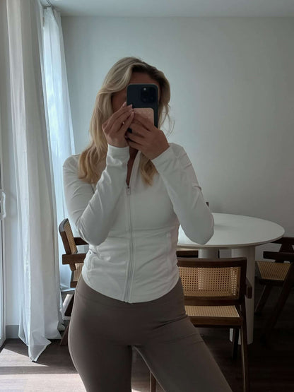 Dames Workout Pilates Sportjack met Volledige Rits Stretch en Sneldrogend