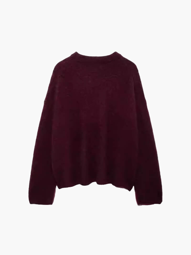 Bordeaux Dames Pullover Oversized Zachte Trui met Ronde Hals
