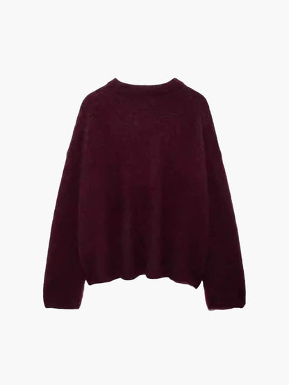 Bordeaux Dames Pullover Oversized Zachte Trui met Ronde Hals