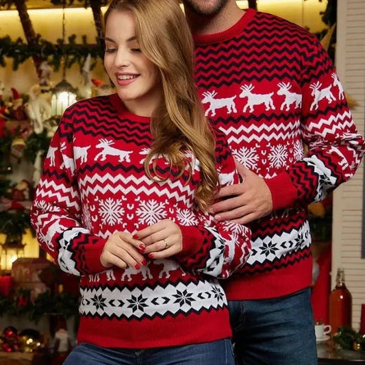 Unisex Kersttrui Gebreid Met Rendieren en Sneeuwvlokken Winter Warm