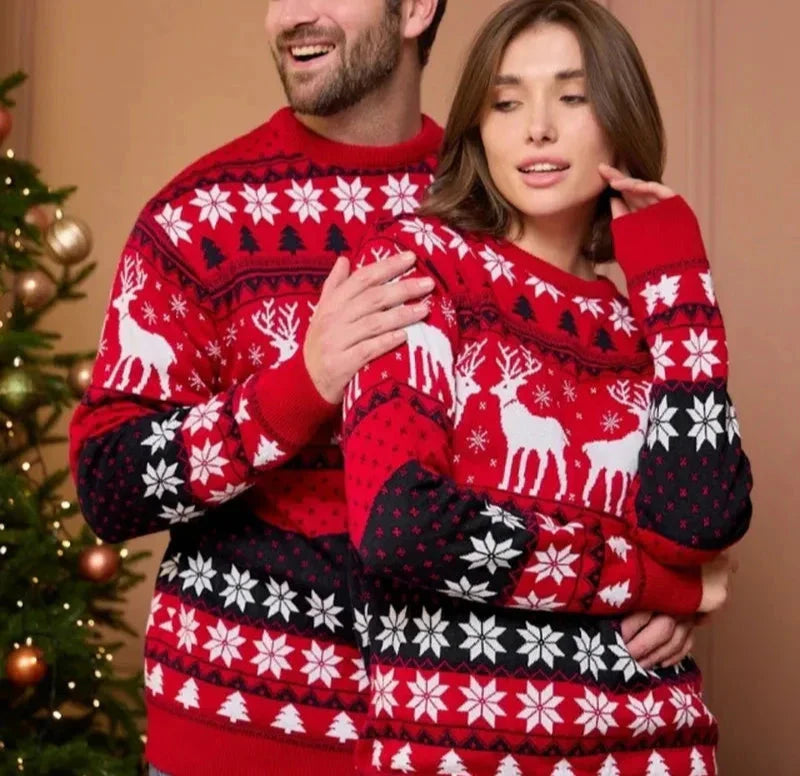 Unisex Kersttrui Gebreid Met Rendieren en Sneeuwvlokken Winter Warm