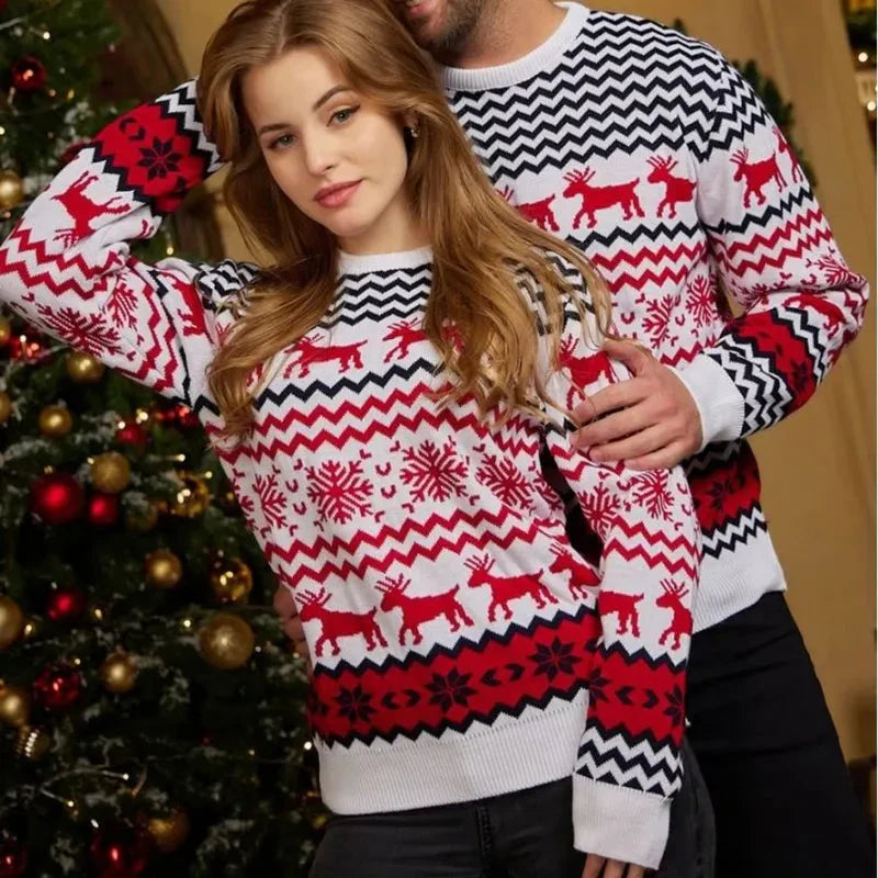 Unisex Kersttrui Gebreid Met Rendieren en Sneeuwvlokken Winter Warm