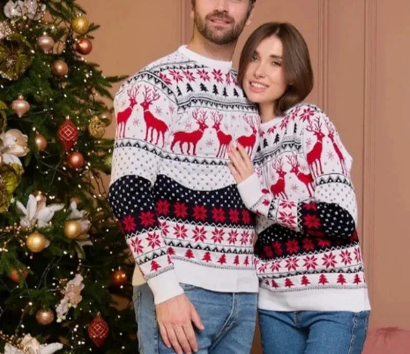 Unisex Kersttrui Gebreid Met Rendieren en Sneeuwvlokken Winter Warm
