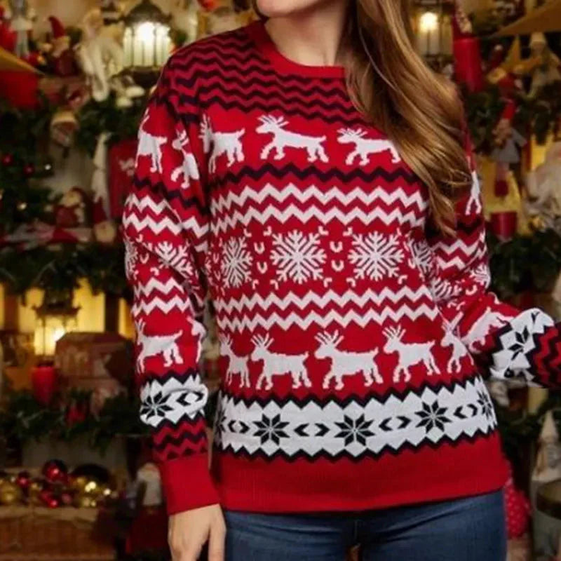 Unisex Kersttrui Gebreid Met Rendieren en Sneeuwvlokken Winter Warm