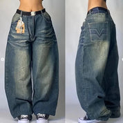 Unisex Retro Baggy Cargo Jeans Met Wijde Pijpen En Zakken