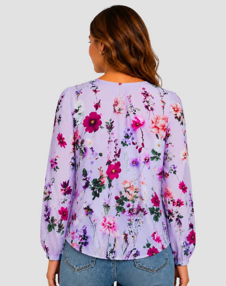 Bloemenblouse Met V Hals En Lange Mouwen Voor Dames