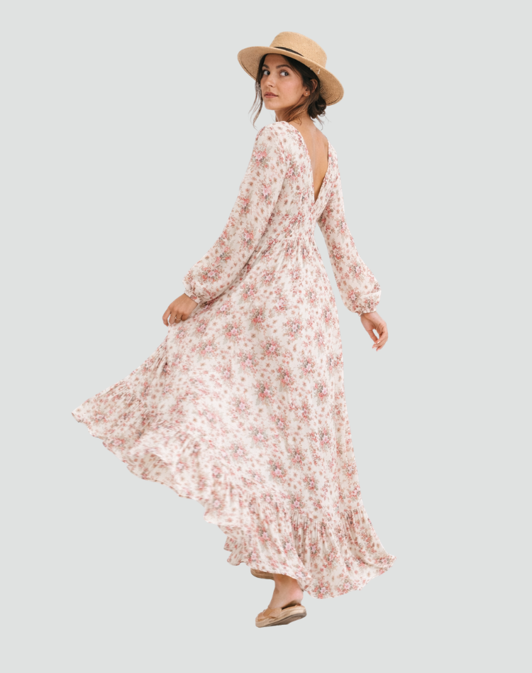 Romantic Boho Maxi Dress with Floral Print for Women