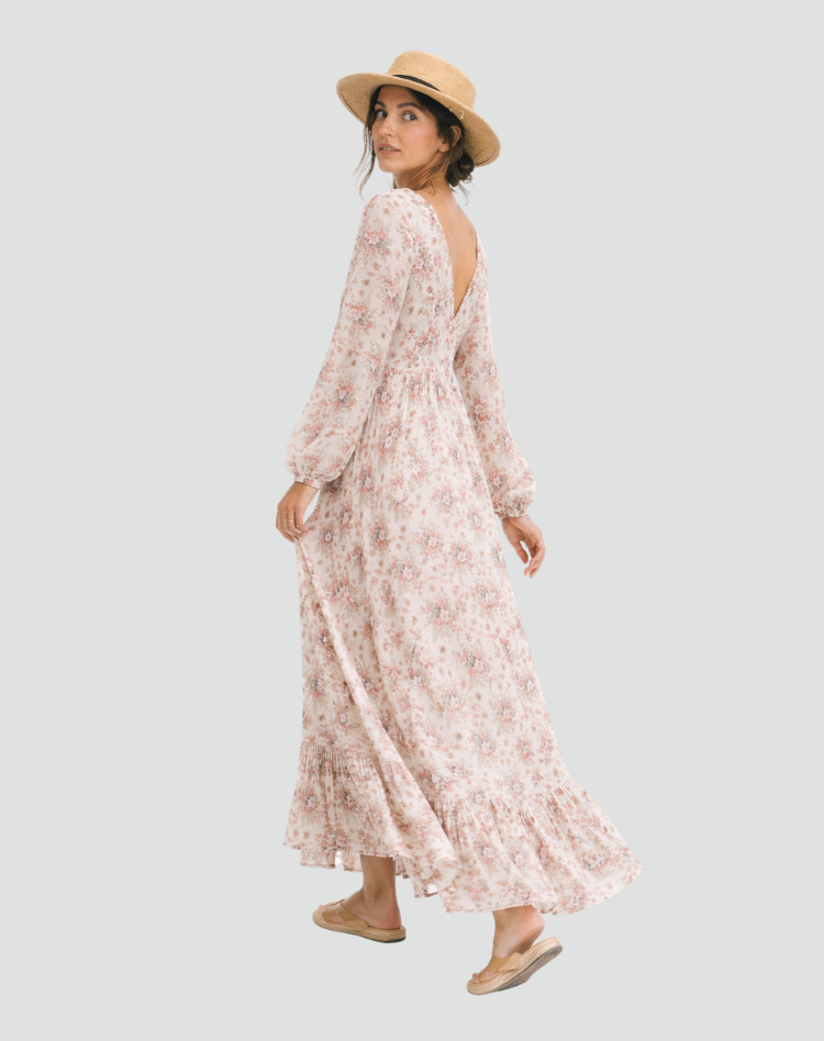 Romantic Boho Maxi Dress with Floral Print for Women