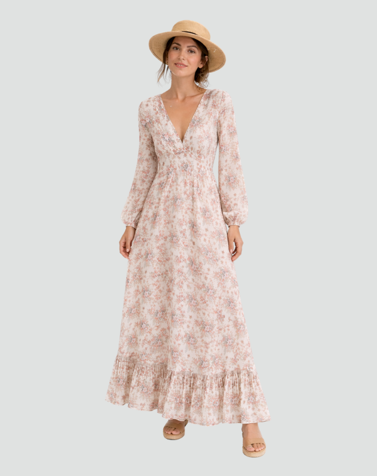 Romantic Boho Maxi Dress with Floral Print for Women