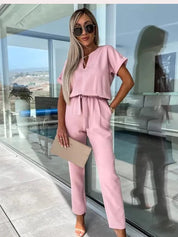 Dames Jumpsuit Met Korte Mouwen En Tailleband