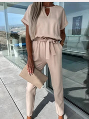 Dames Jumpsuit Met Korte Mouwen En Tailleband