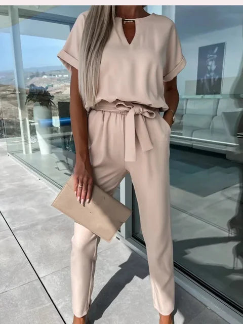 Dames Jumpsuit Met Korte Mouwen En Tailleband