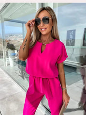 Dames Jumpsuit Met Korte Mouwen En Tailleband