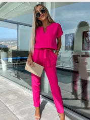 Dames Jumpsuit Met Korte Mouwen En Tailleband