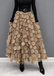 Jupe Maxi Élégante de Fête avec Applications 3D et Tulle
