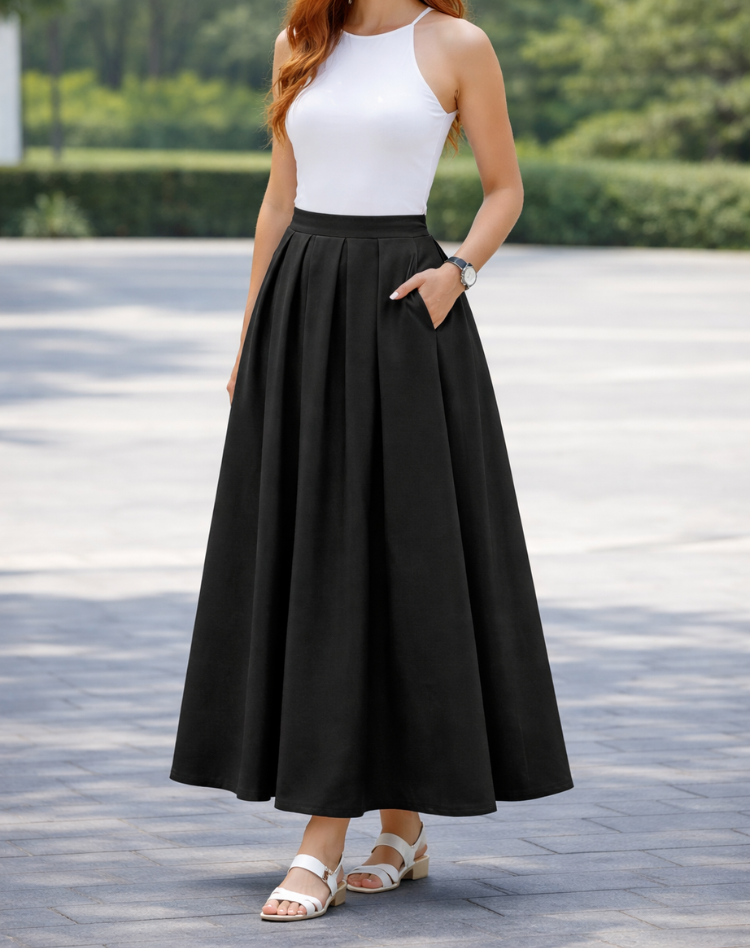 Tijdloze Maxi Rok Met Hoge Taille En Soepel Vallende Plooien