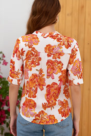 Blouse Met Bloemenprint En V Hals Met Driekwart Mouwen