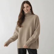 Pull col roulé tricoté chaud pour femme avec coupe oversize