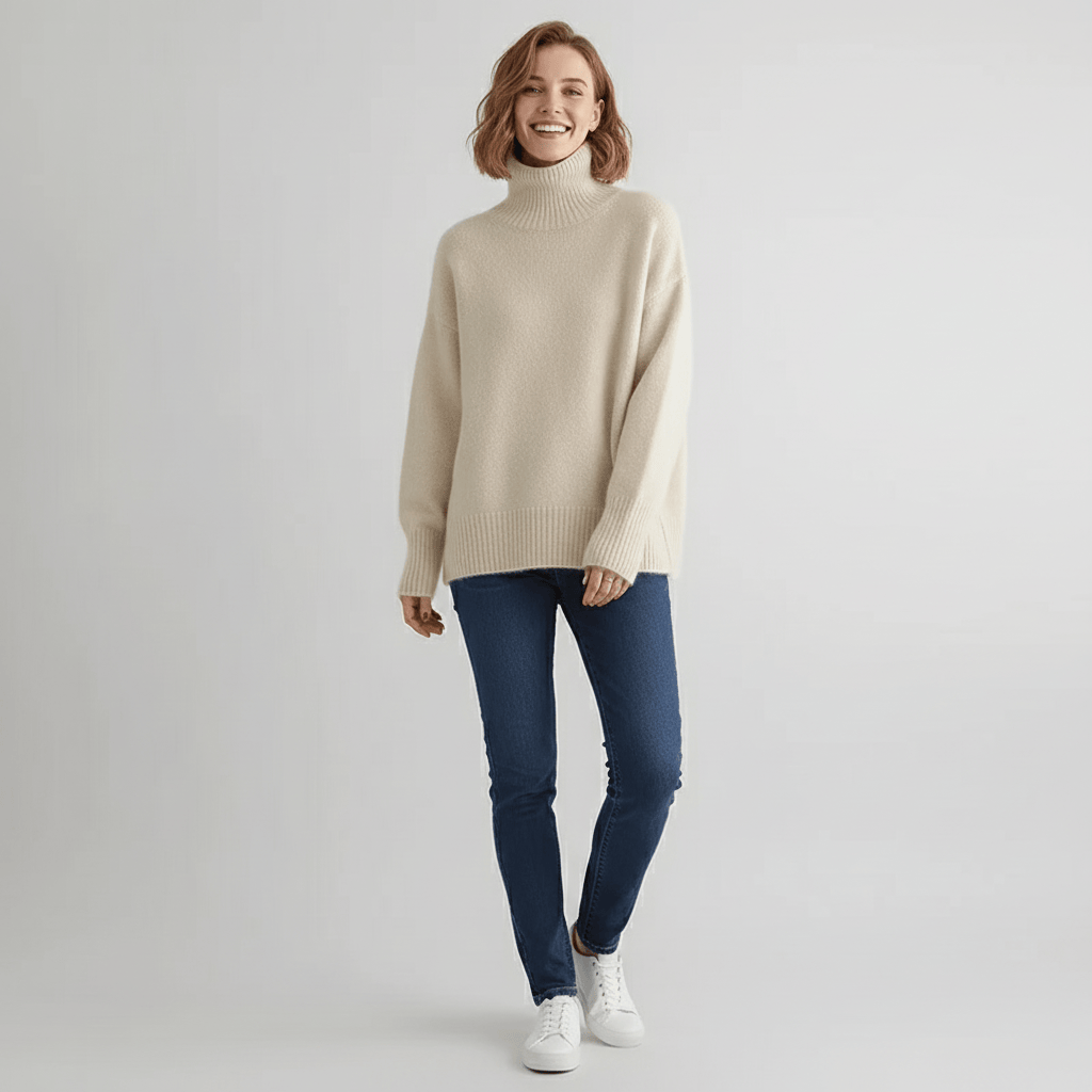 Pull col roulé tricoté chaud pour femme avec coupe oversize