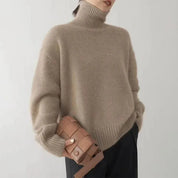 Pull col roulé tricoté chaud pour femme avec coupe oversize