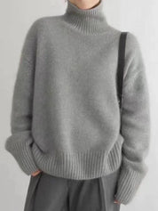 Pull col roulé tricoté chaud pour femme avec coupe oversize