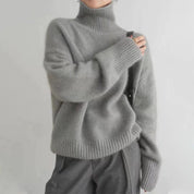 Pull col roulé tricoté chaud pour femme avec coupe oversize