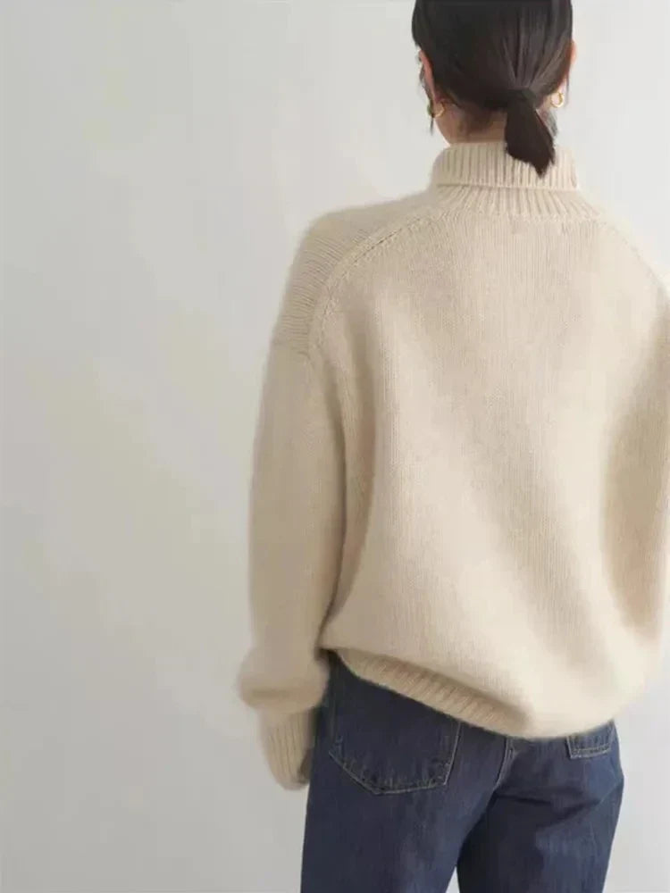 Pull col roulé tricoté chaud pour femme avec coupe oversize