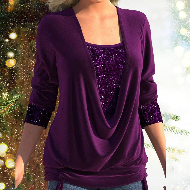 Top Dames | Glitter Pailletten & Flatterende Draped Look