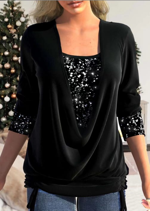 Top Dames | Glitter Pailletten & Flatterende Draped Look