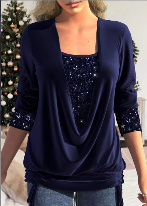 Top Dames | Glitter Pailletten & Flatterende Draped Look