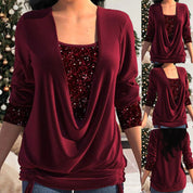 Top Dames | Glitter Pailletten & Flatterende Draped Look