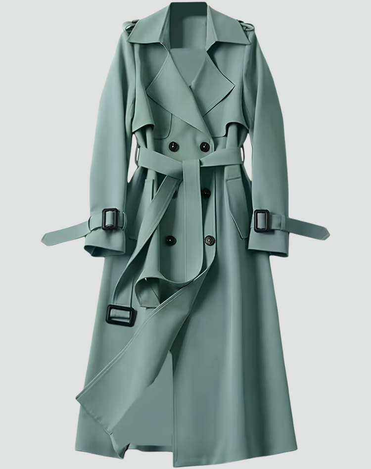 Dames Regenbestendige Lange Trenchcoat Met Ceintuur