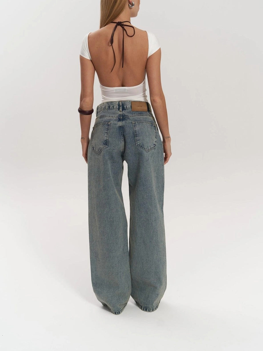 Jean transparent pour femmes taille haute avec jambes droites