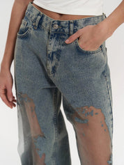 Transparante Vrouwen Jeans met High Waist en Rechte Pijpen