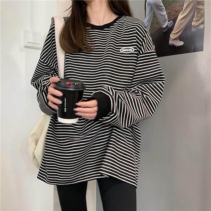 Gestreepte Oversized Sweater voor Vrouwen Longsleeve Ronde Hals