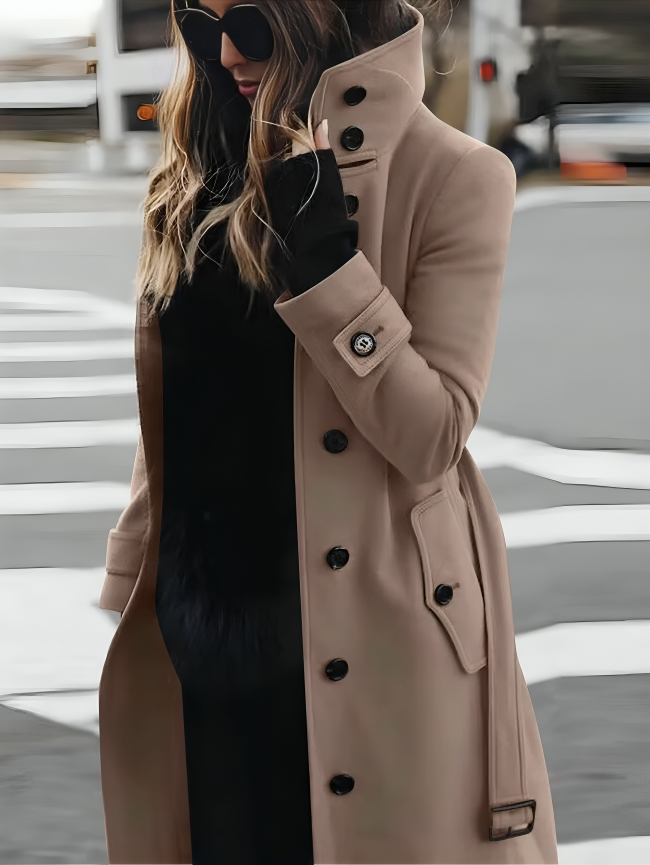 Trench-coat élégant pour femmes avec col montant et ceinture