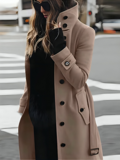 Dames Elegante Trenchcoat met Hoge Kraag en Ceintuur