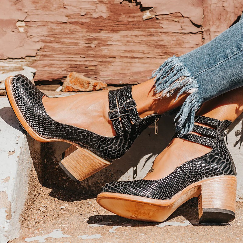 Vintage Women's Pumps with Strap Buckles and Block Heel