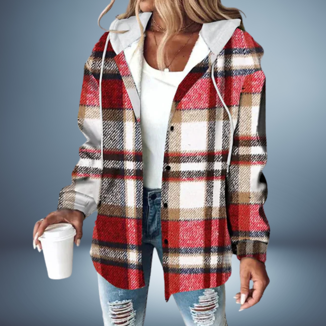 Geruite Oversized Jas met Capuchon voor Vrouwen